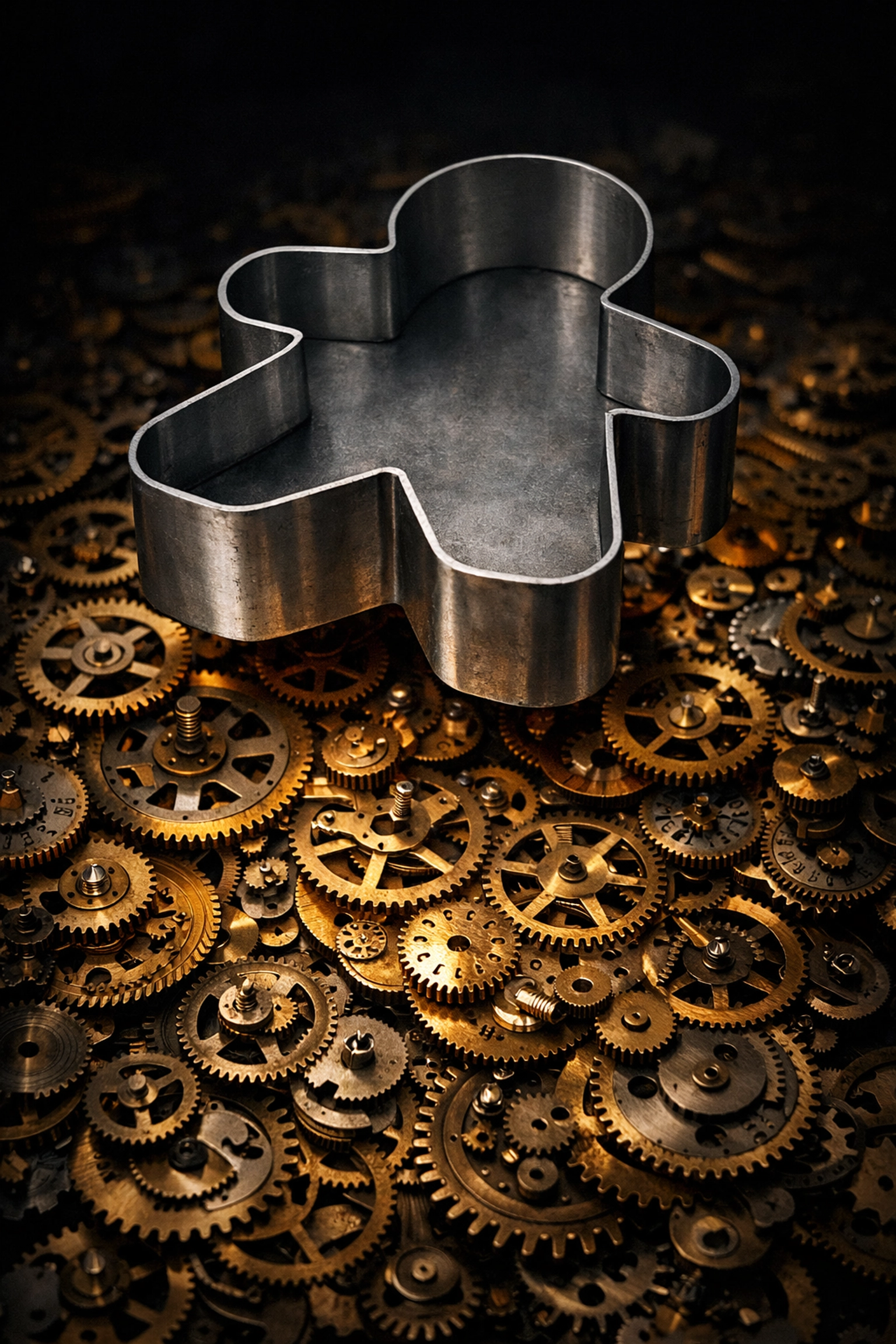 Cookie cutter over intricate gears showing why generic international B2B marketing fails.