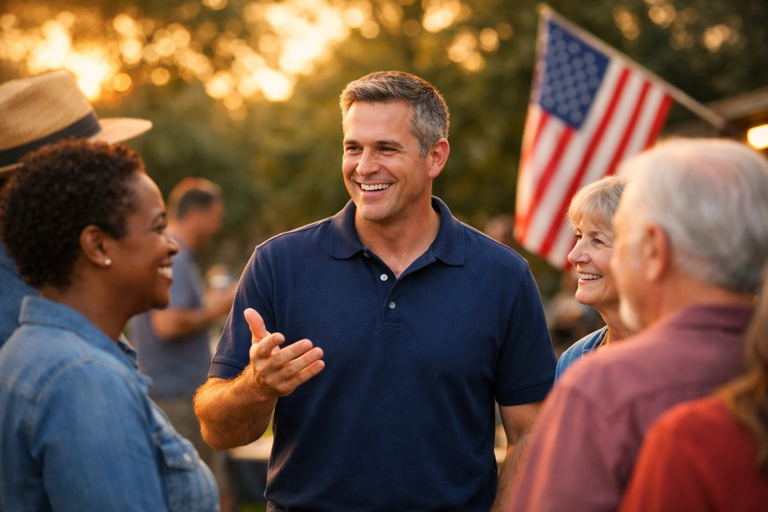 Diverse community group gathering to discuss local veteran initiatives and patriotic milestones.