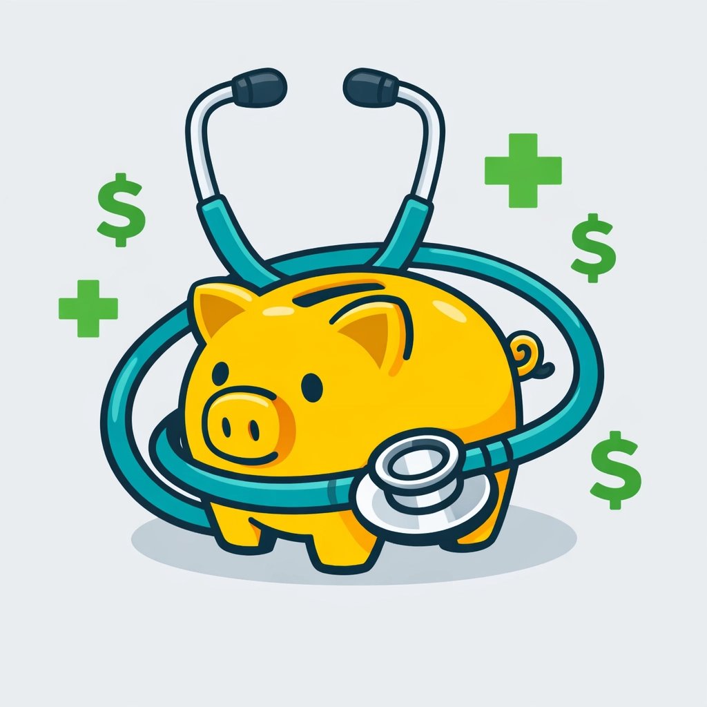 Illustration of a stethoscope and piggy bank representing HSA tax deductions for New Haven small businesses.