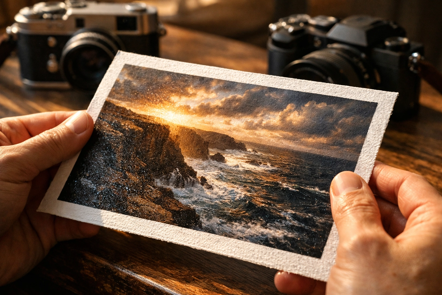 A person holding a fine art print as photography news trends shift toward physical deliverables.