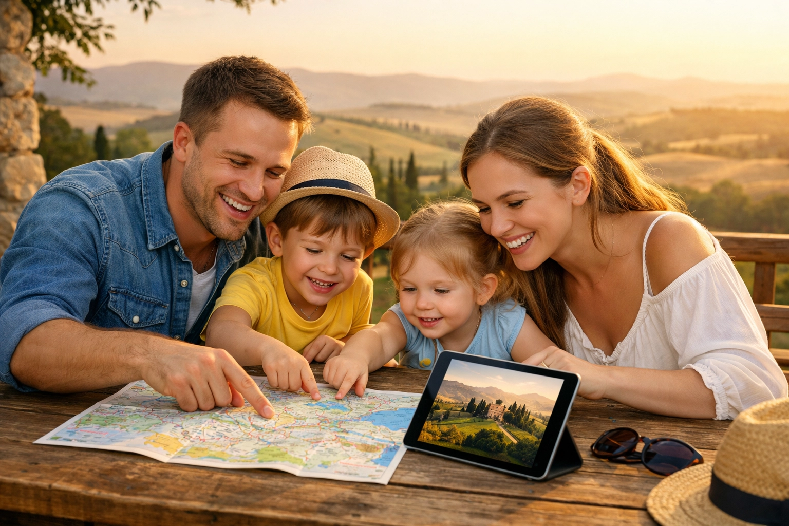 Family planning their photography travel guide adventure together in Tuscany.