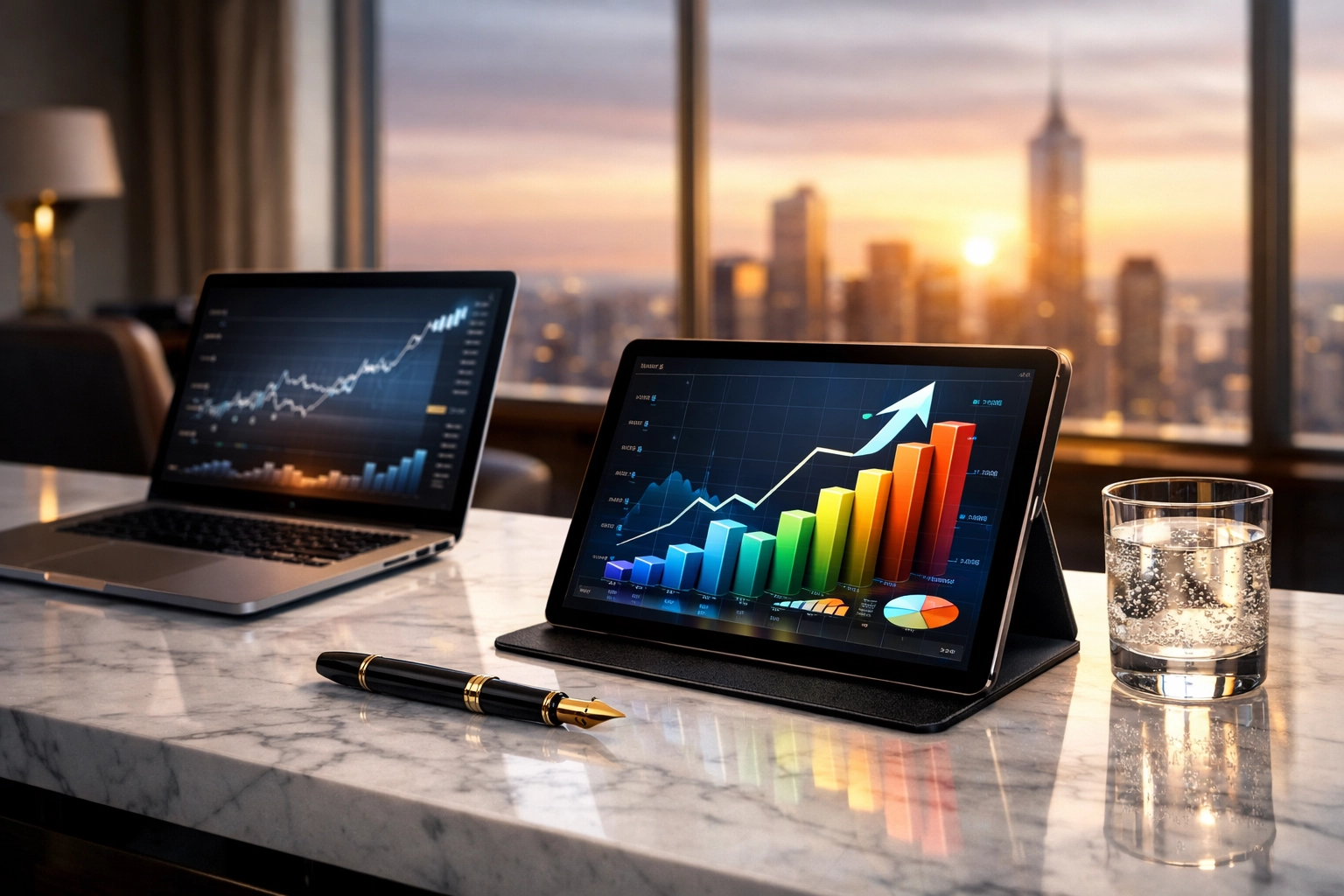 PRESS RELEASE: Why a Strategic Brand Blitz Will Change the Way You Manage Super Bowl Visibility Executive desk with data charts showing business growth and ROI after a Super Bowl marketing blitz.