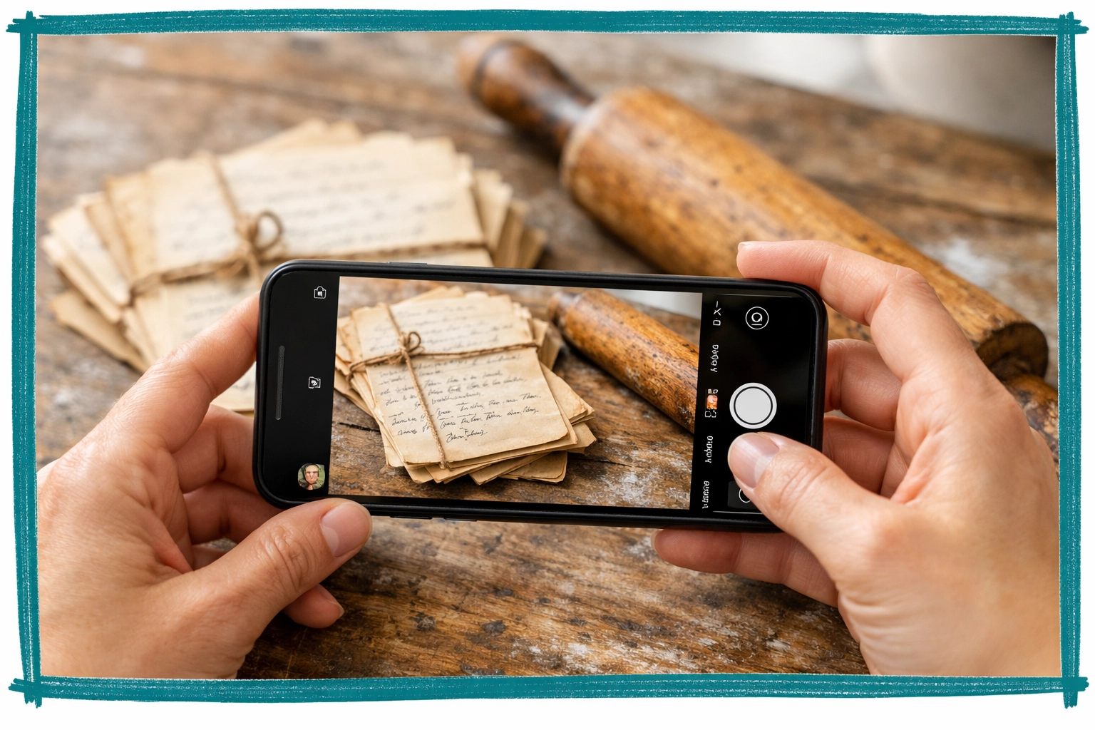 Using a smartphone to digitally preserve family recipes and heirlooms during an estate sale.