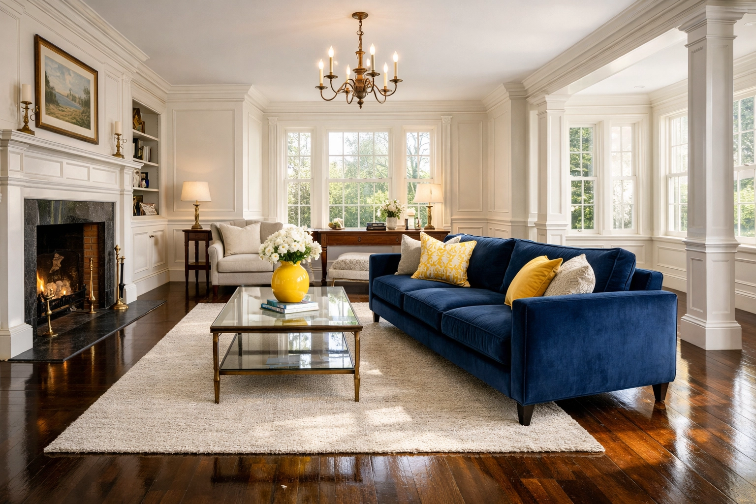 Pristine colonial living room in Wenham after a professional residential cleaning Massachusetts service.