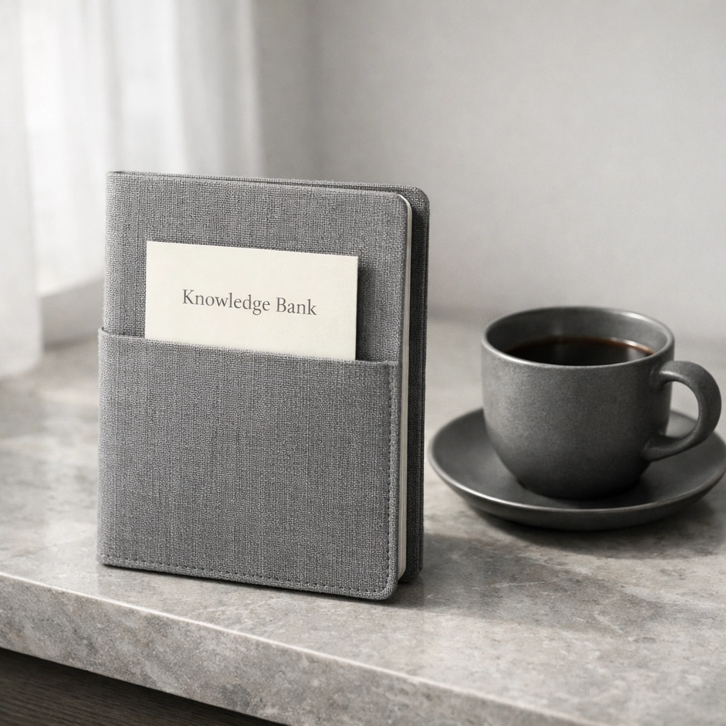 Professional notebook and checklist representing a knowledge bank for hospitality training and documentation.