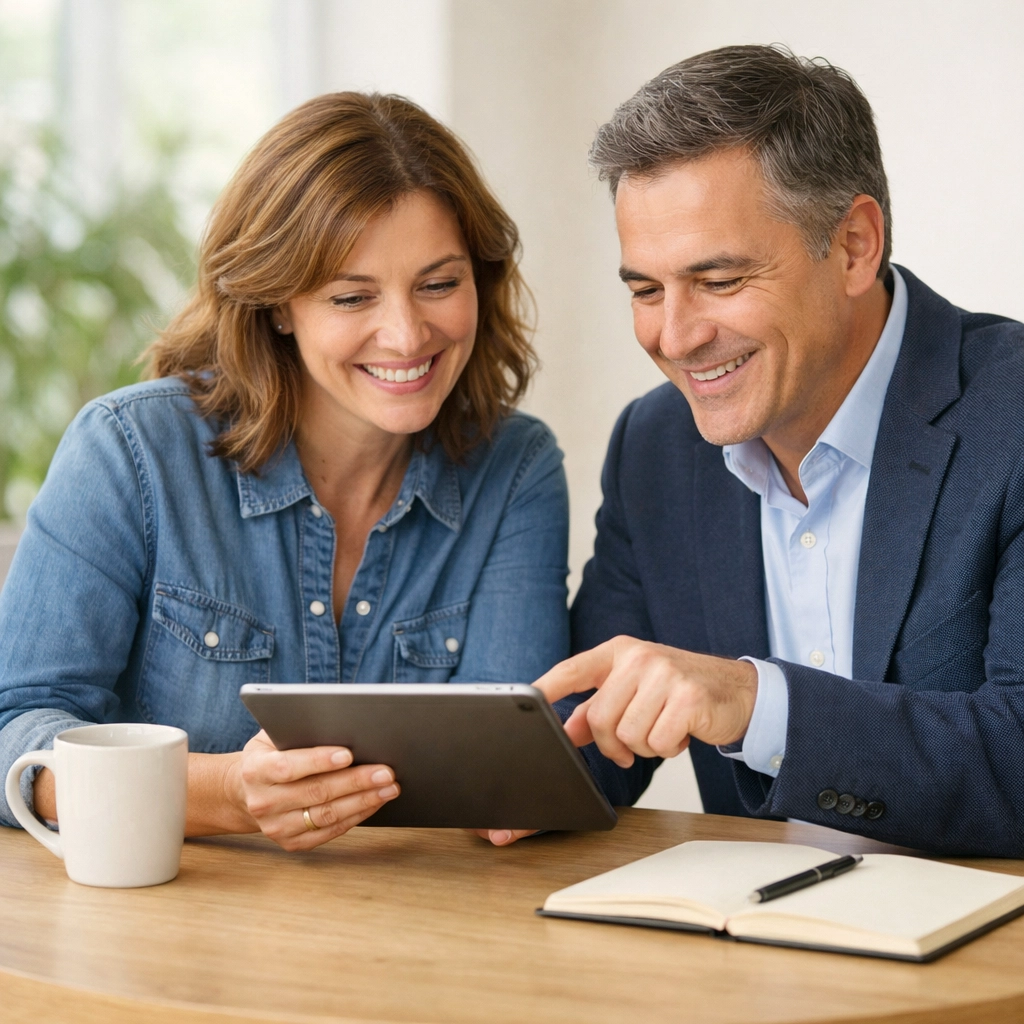 A collaborative bookkeeping partnership showing a business owner and expert reviewing data.