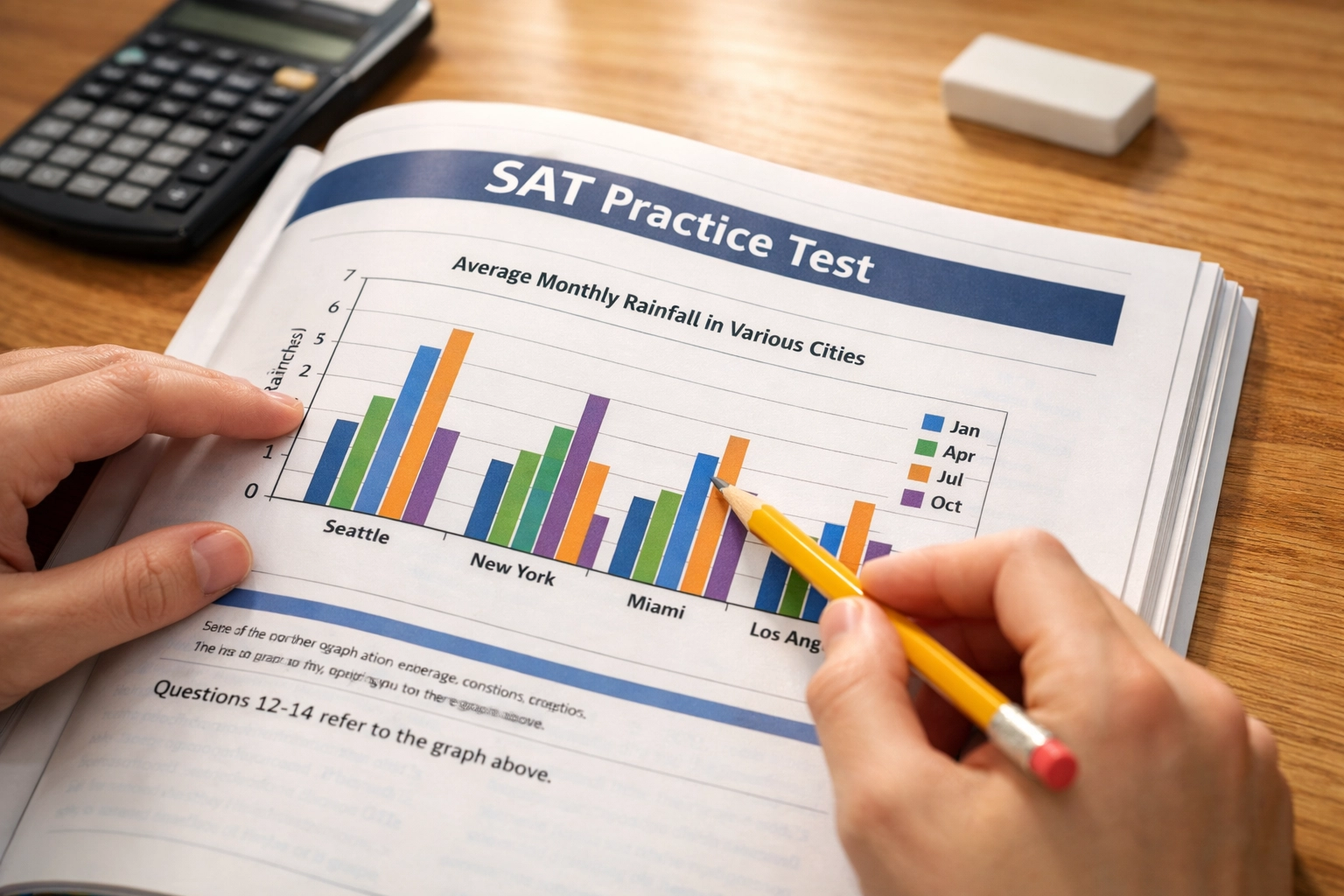 Student analyzing bar graph labels on SAT reading practice test