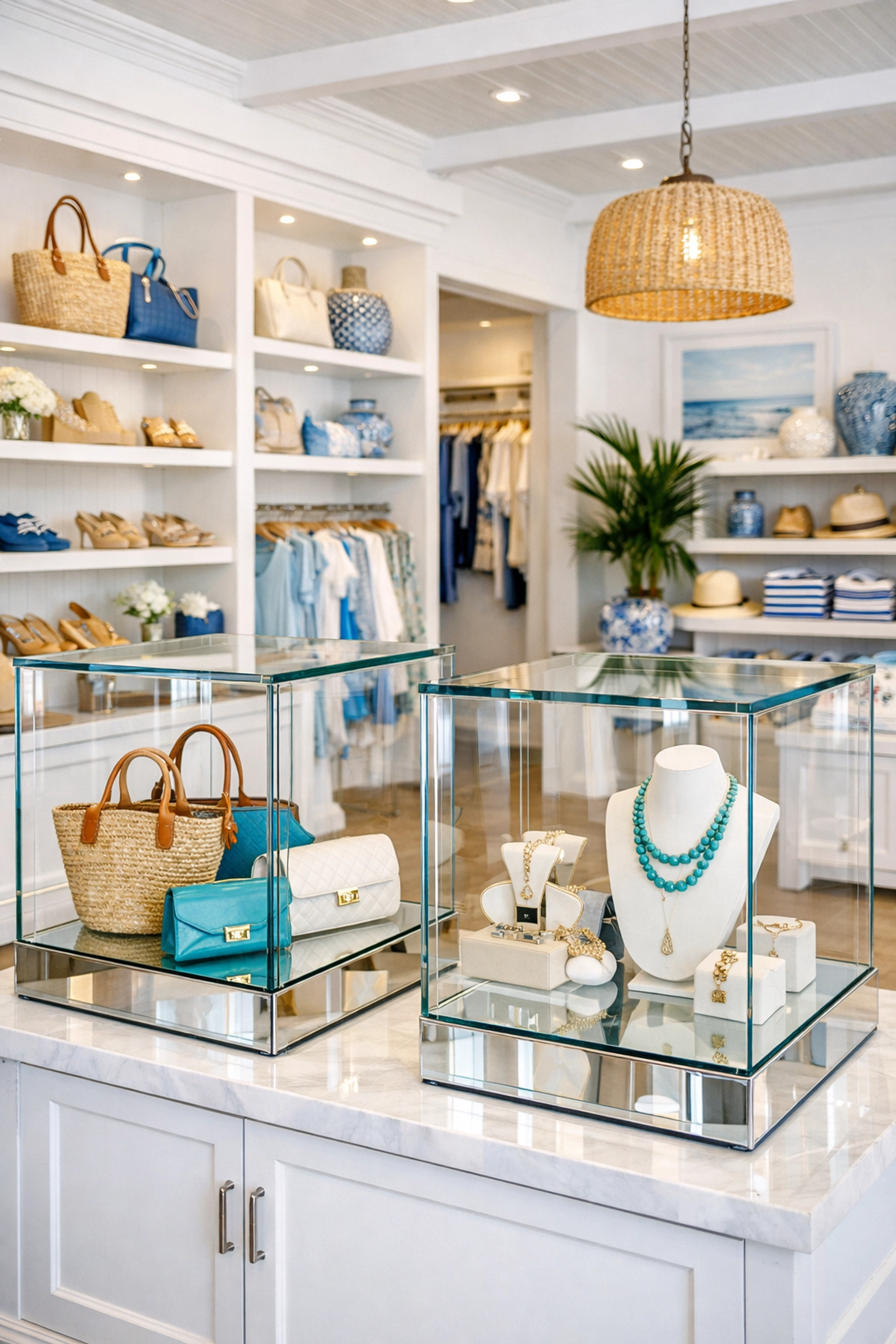 Spotless Falmouth boutique interior with streak-free glass displays and dust-free retail shelving.