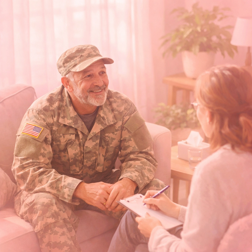 Veteran receiving primary care behavioral health counseling in supportive environment