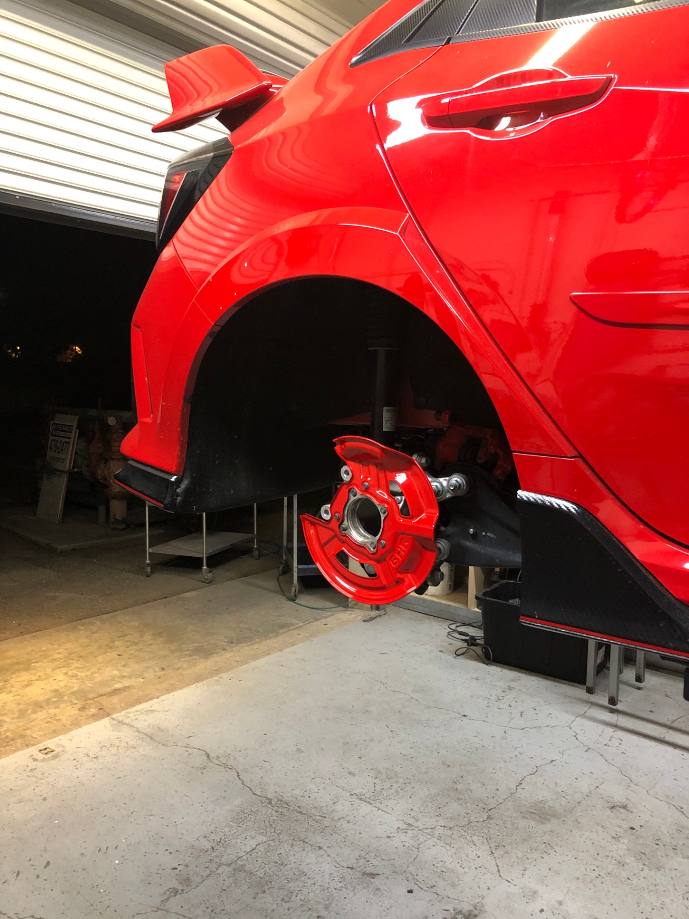 Powder coated brake caliper and bracket detail