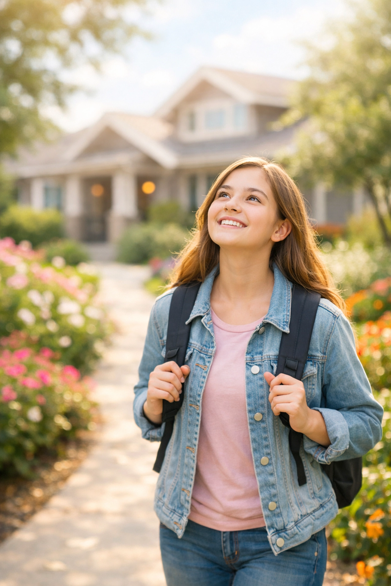 Hopeful teen girl walking at a teen residential treatment center with a safe learning environment.