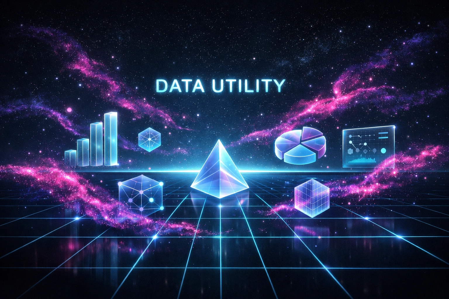 A digital grid and geometric shapes illustrating data-driven rewards and machine-readable payment systems.