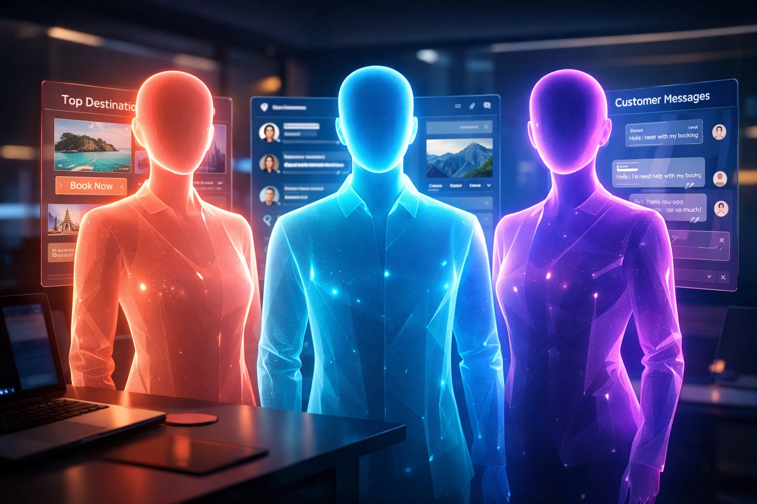 Three AI employees from Marblism working together to automate travel business operations