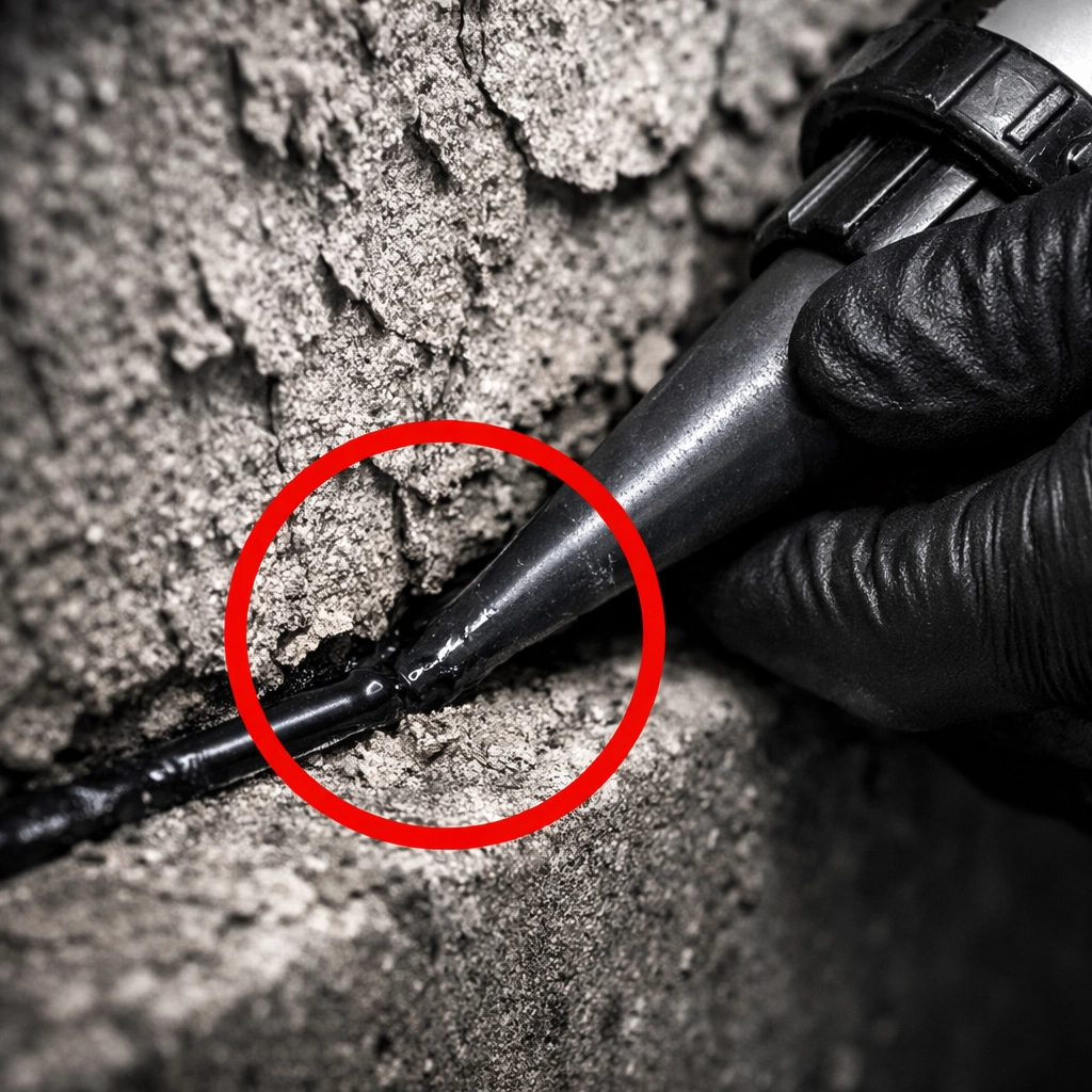 Professional technician sealing a foundation crack for effective pest exclusion in Coolidge, AZ.