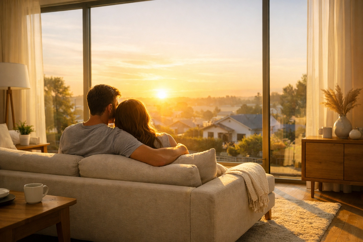 A young Christian couple watching a sunrise, representing spiritual renewal and growing in faith together.