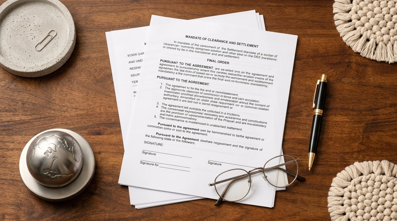 Organized legal documents and spectacles on a clean desk, symbolizing clarity in the divorce process.
