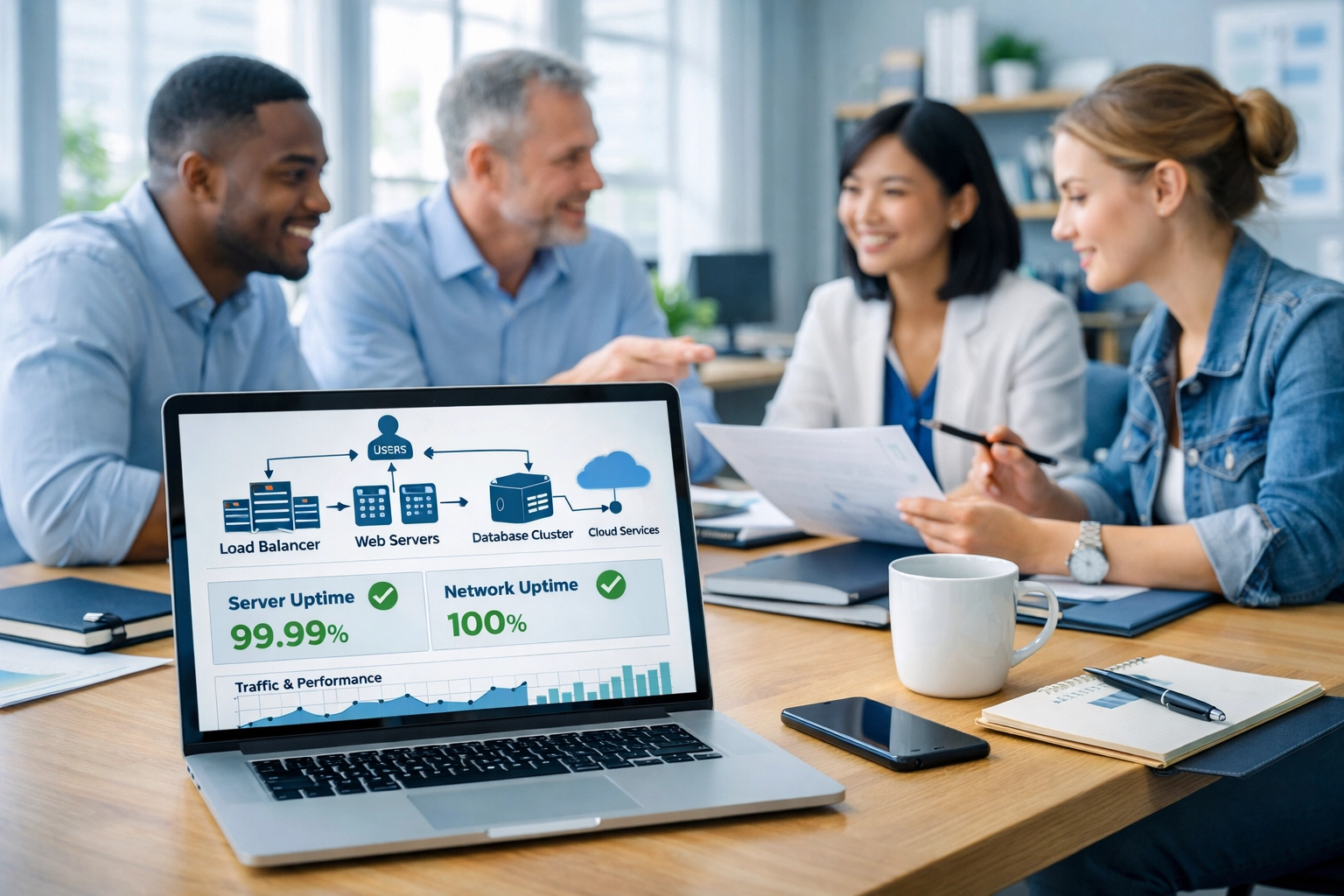 IT team collaborating on infrastructure lifecycle planning and business strategy