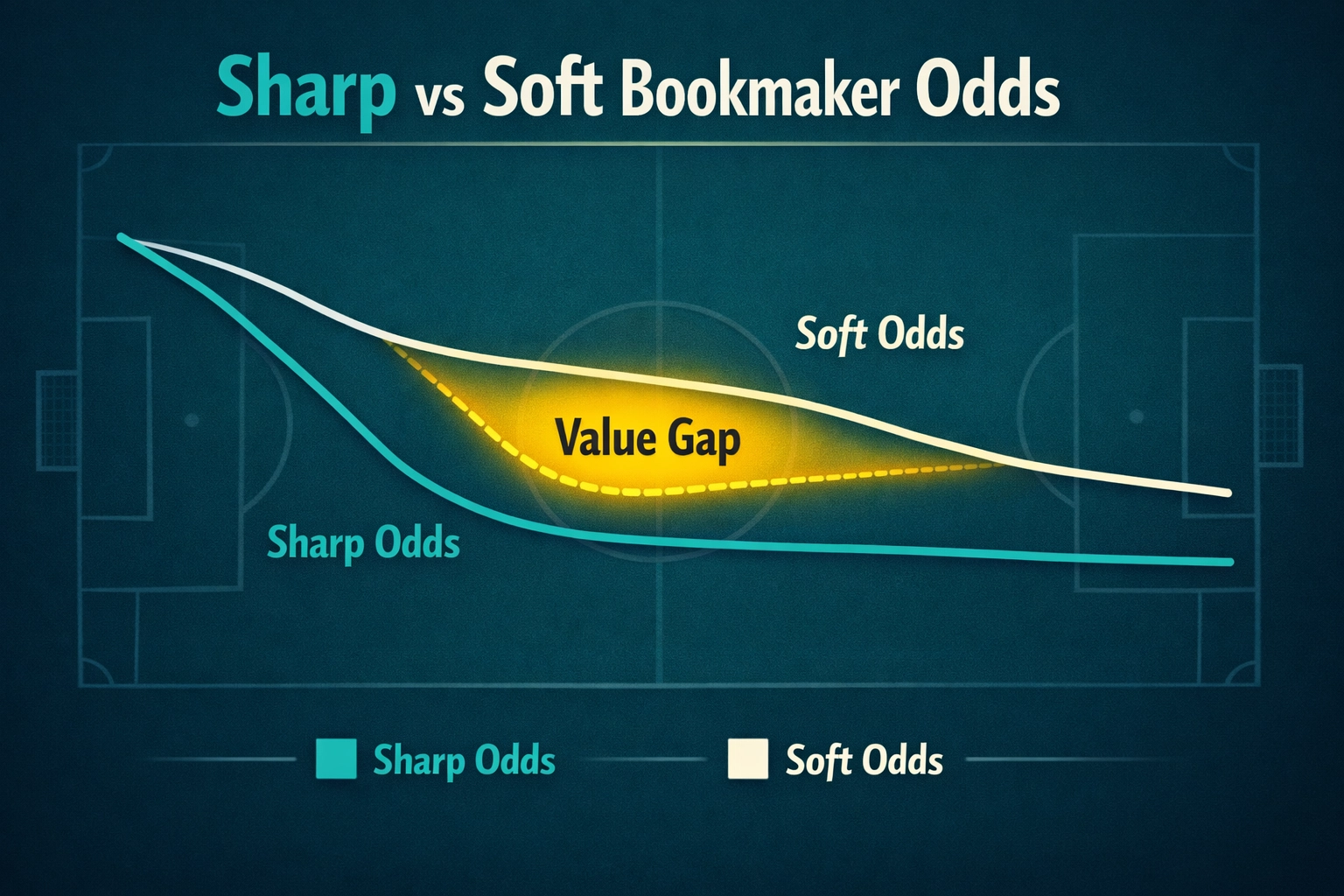 Comparison chart of sharp vs soft bookmaker odds showing market inefficiencies and +EV betting value.