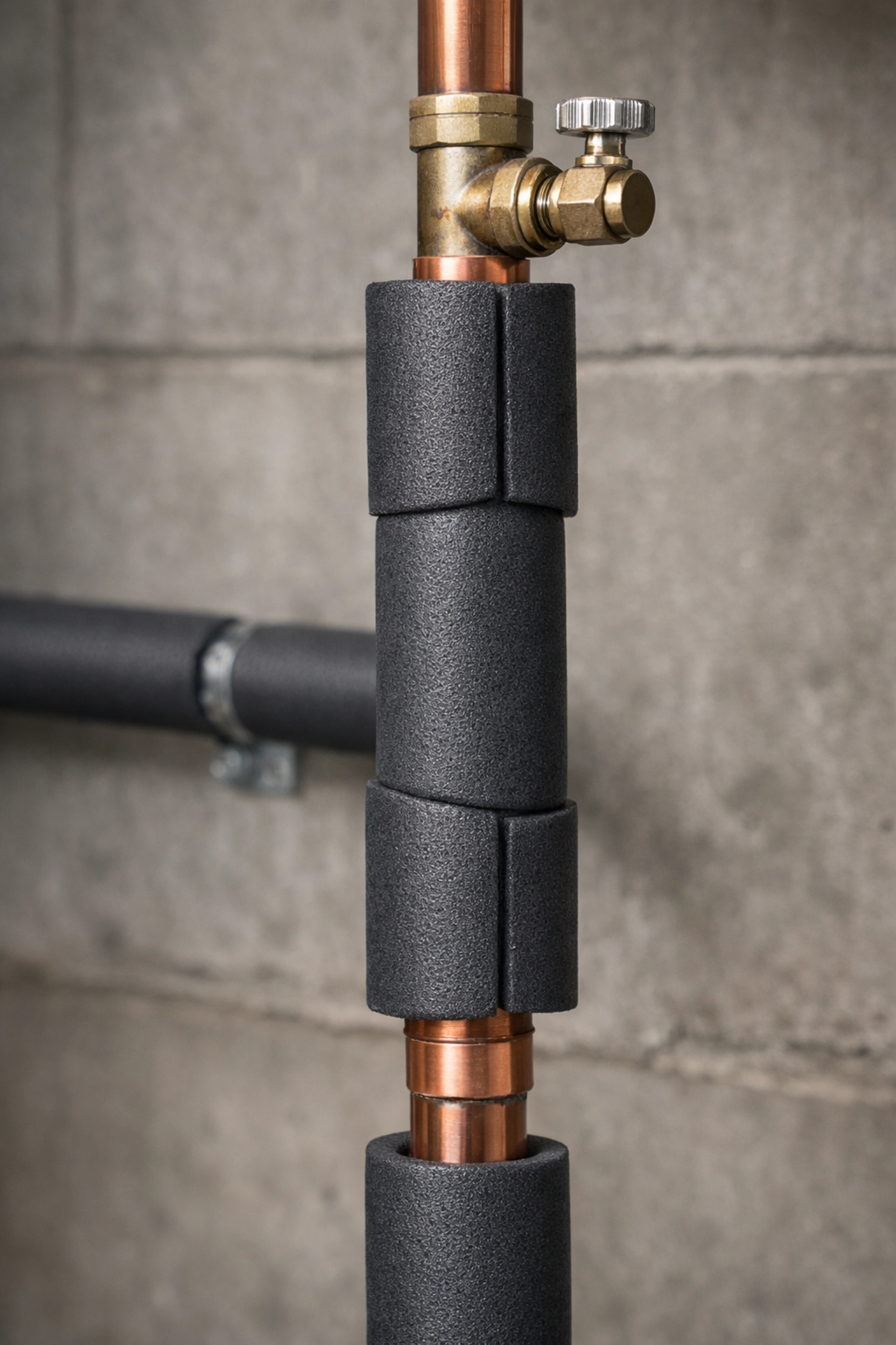Insulated copper pipes in a Chattanooga basement to prevent winter plumbing emergencies.