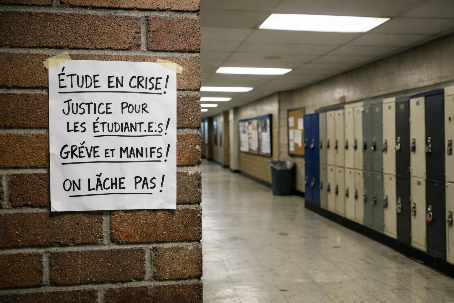 Worn hallway of a Montreal CEGEP showing the need for infrastructure reinvestment amid student strikes.
