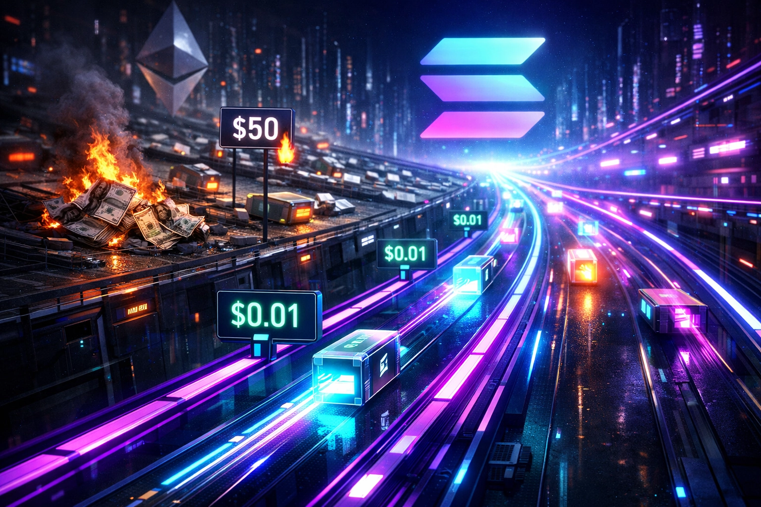 Solana blockchain network delivering fast crypto transactions with minimal gas fees