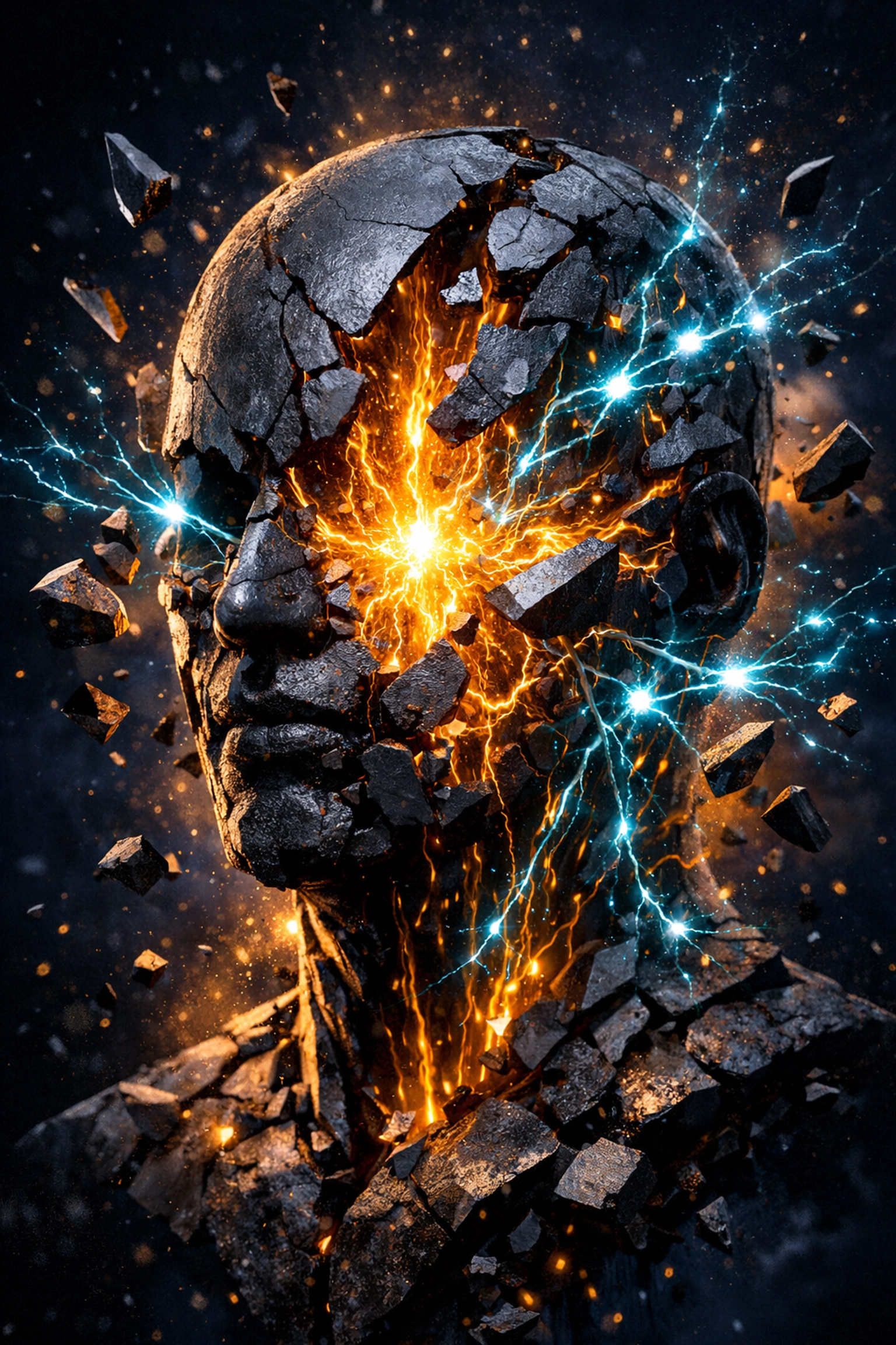 A survival identity shell cracking to reveal the radiant soul essence and a healed nervous system.