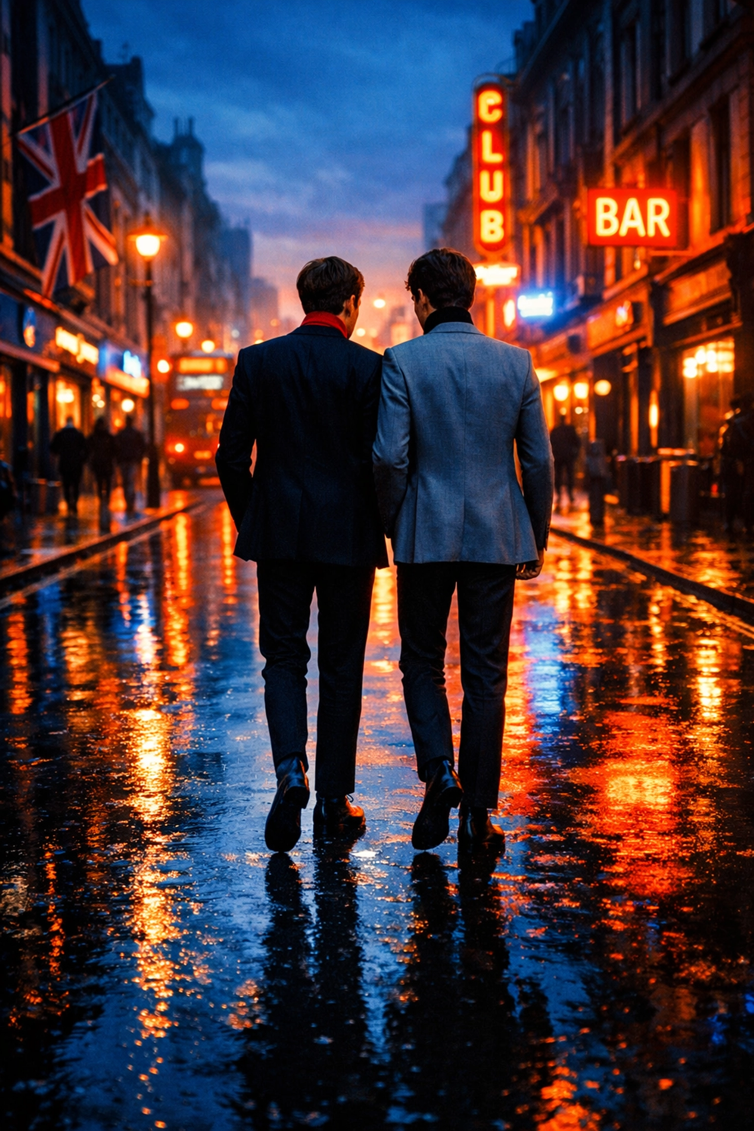 Two men walking in 1960s London, capturing the transition to liberation found in gay romance books.