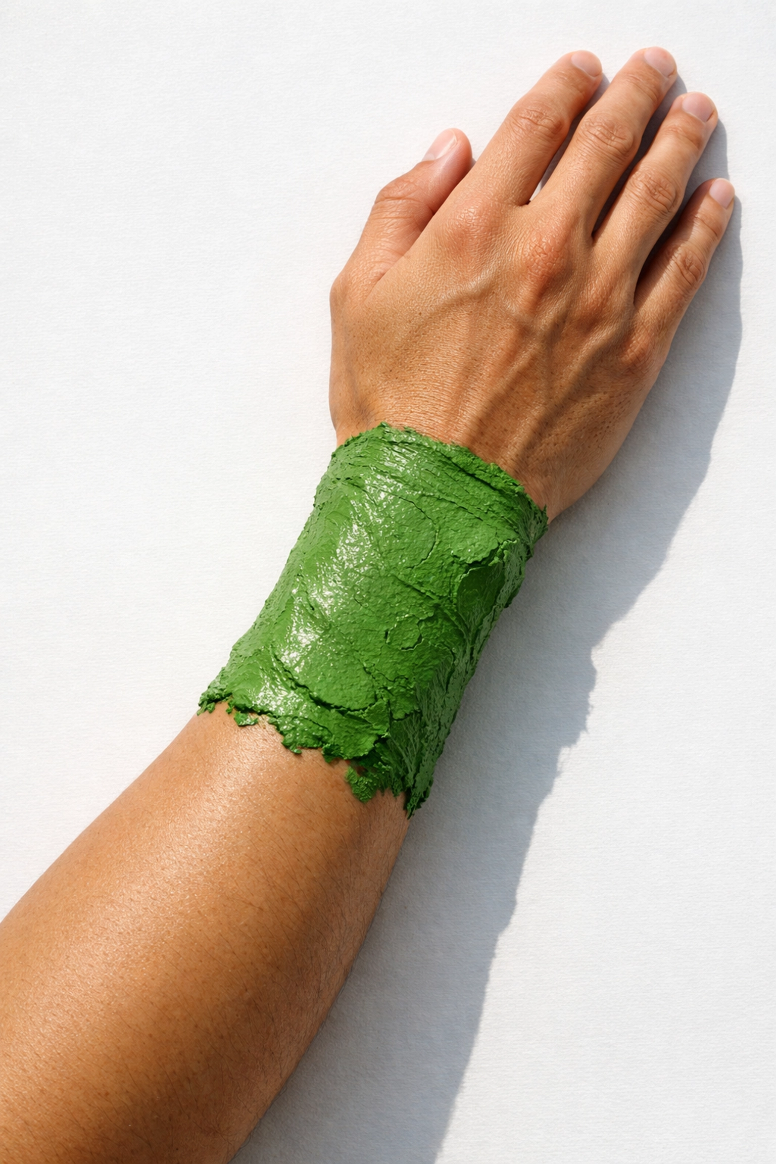 French healing clay applied to forearm as natural alternative to Icy Hot