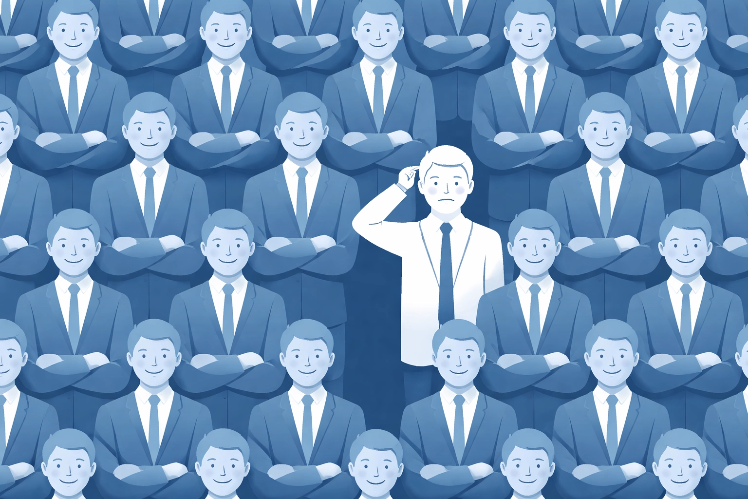 Grid of identical business silhouettes illustrating the problem with generic stock photos on websites