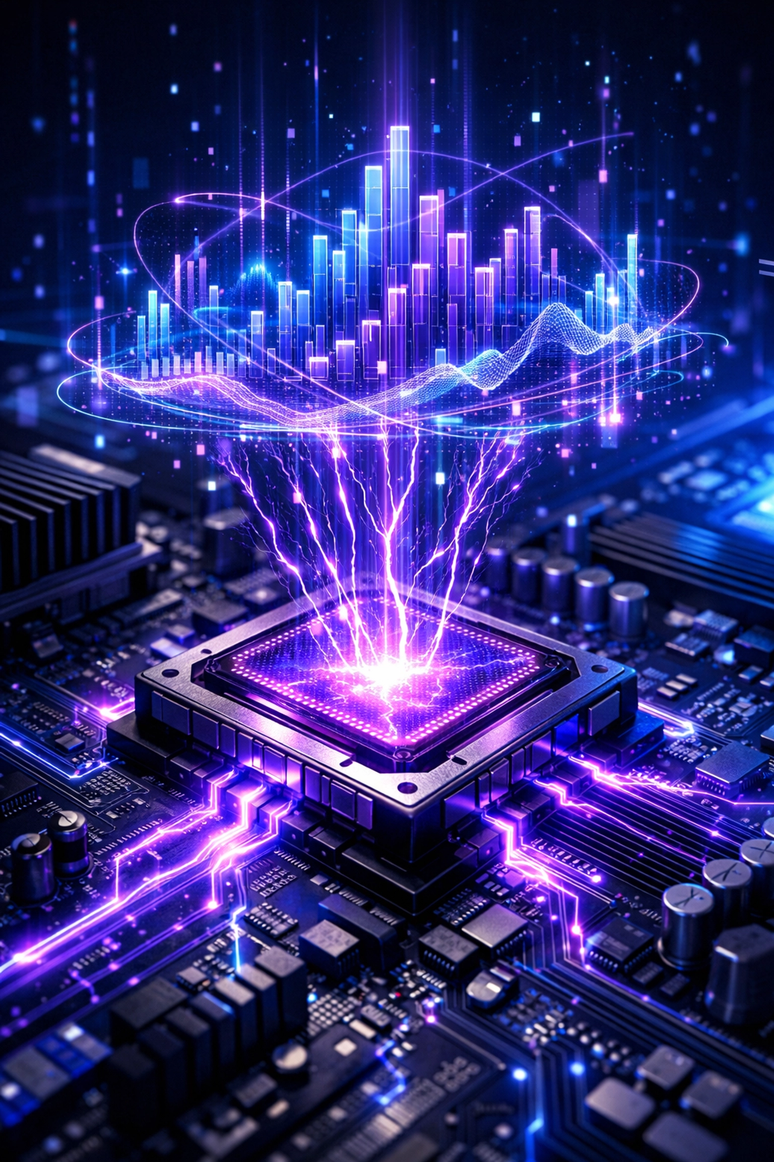 Futuristic computer hardware showcasing the raw processing power and security of a desktop app vs web app.
