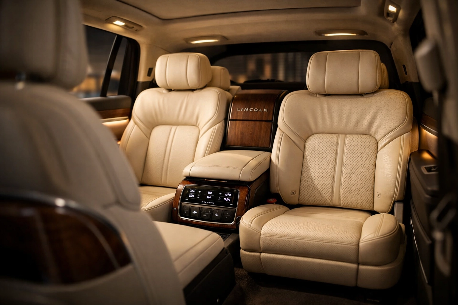 Luxury Lincoln vehicle interior with leather seats for comfortable airport transfers