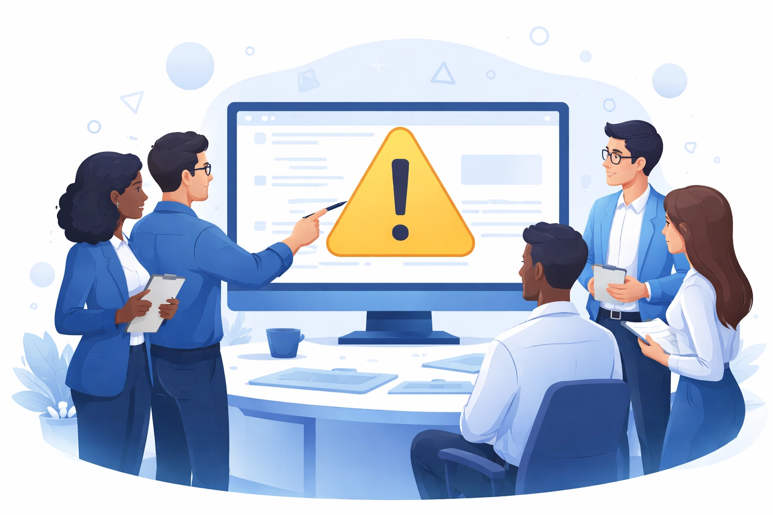 Office employees learn about cyber threats at a computer, highlighting cybersecurity training for small businesses