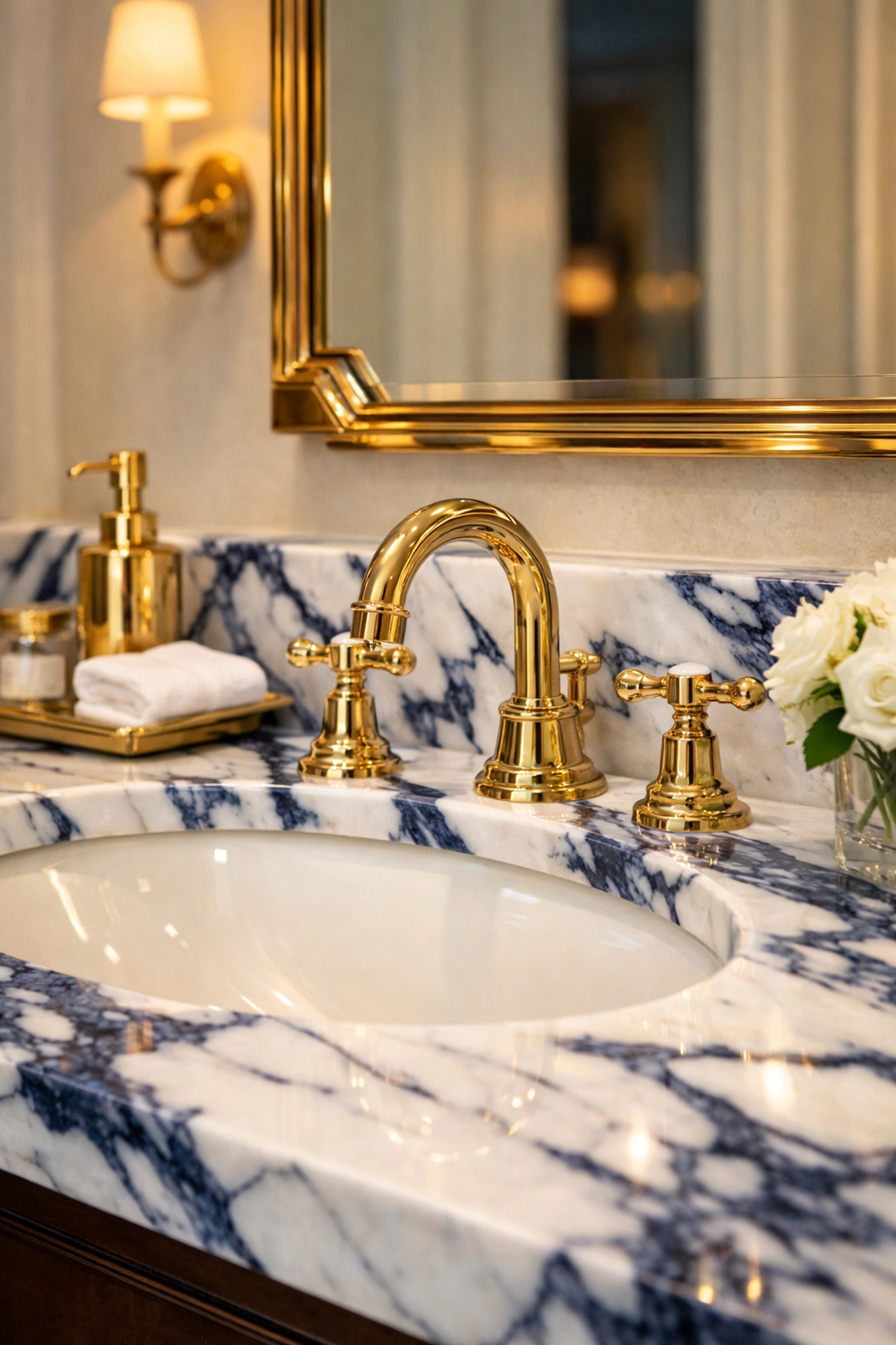 Sparkling white marble bathroom vanity in a West Cambridge home maintained by professional deep cleaning services.