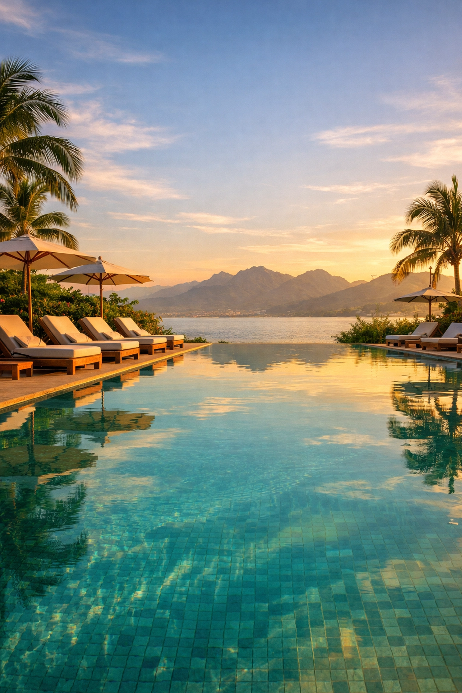 Serene infinity pool at boutique resort during sunset with authentic luxury travel experience