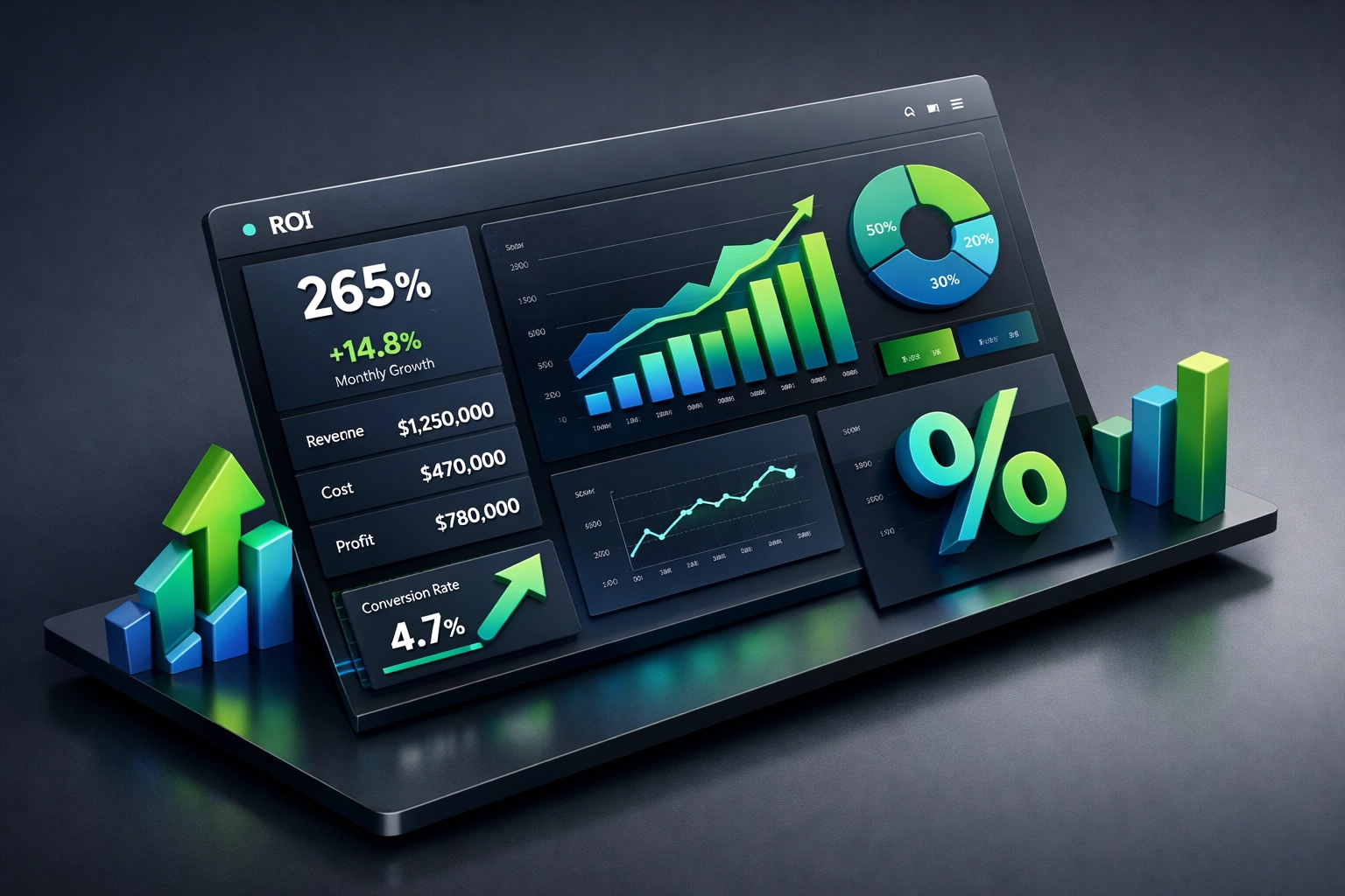 ServiceNow ROI dashboard showing 300% returns with ITOM and ITAM metrics