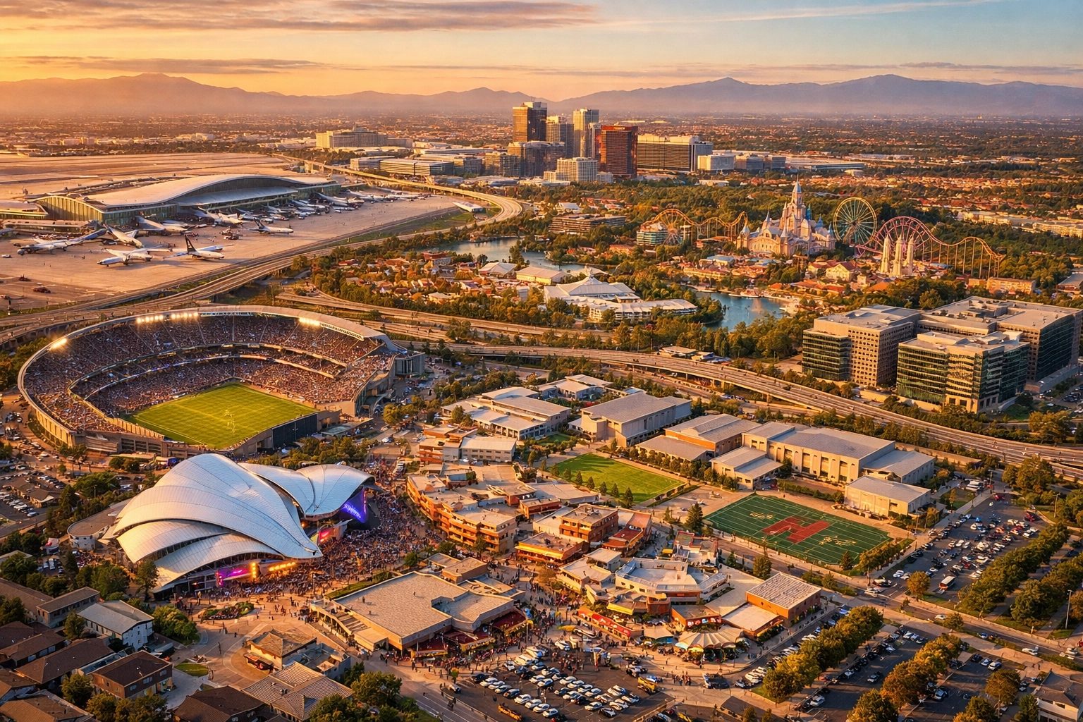 Aerial view of 12 industries connected through Dakdan sports advertising cross-platform framework