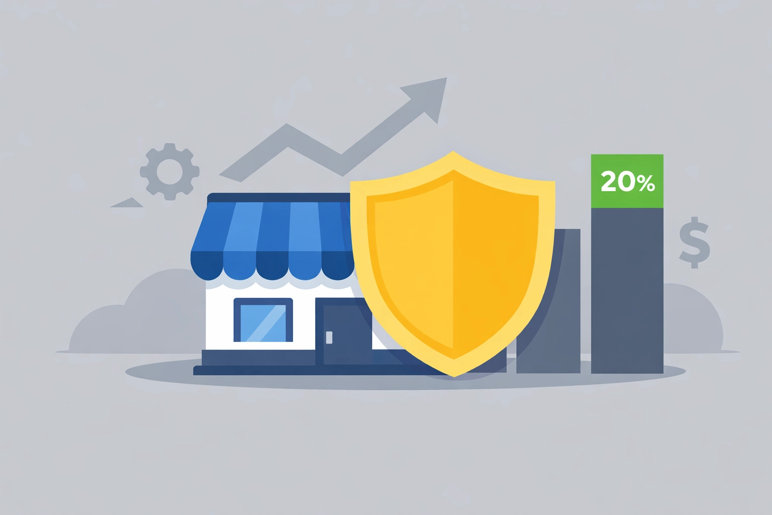 Small business storefront icon with a shield representing the 20% QBI tax deduction for Connecticut owners.