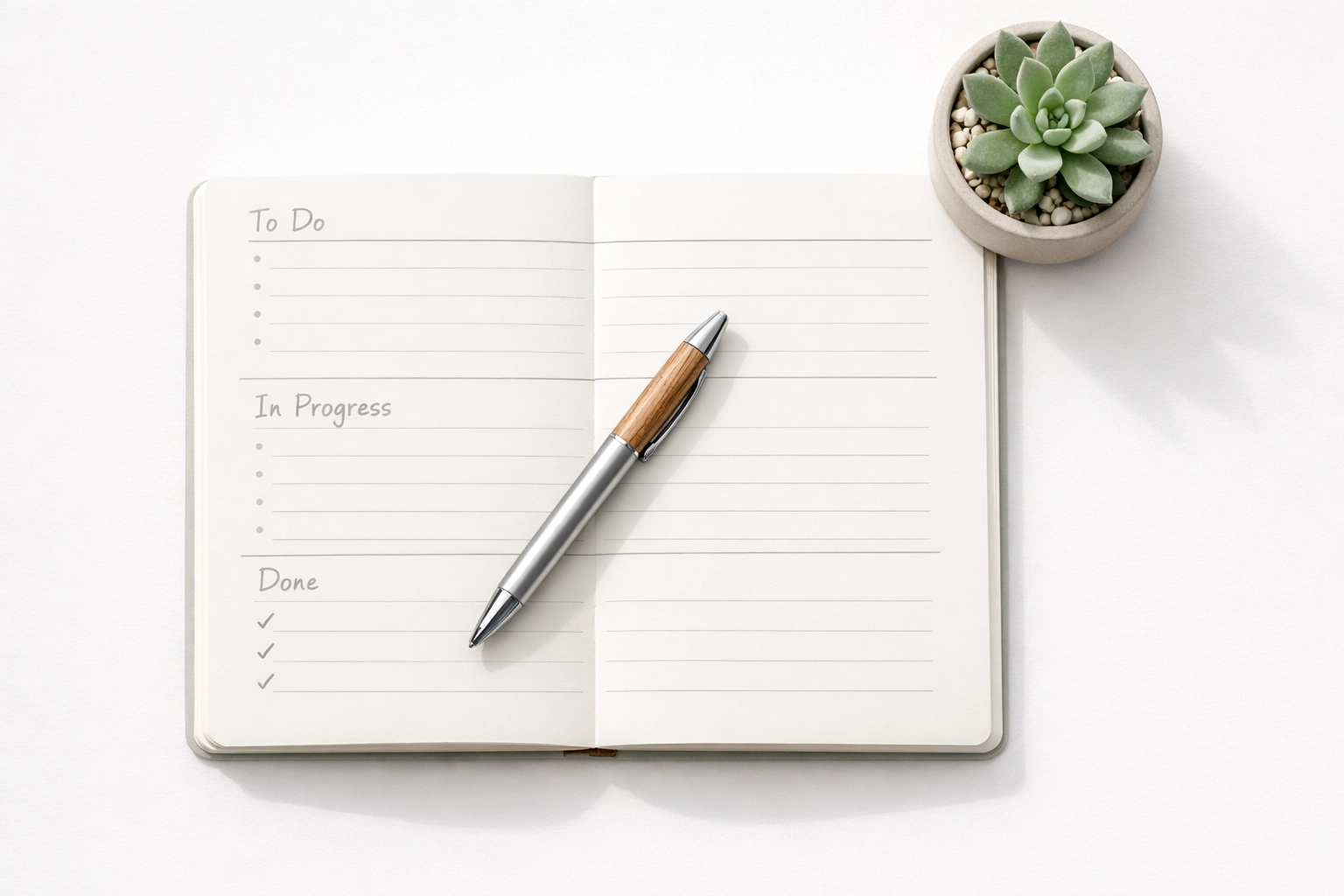 Simple notebook productivity system with organized sections for daily task tracking