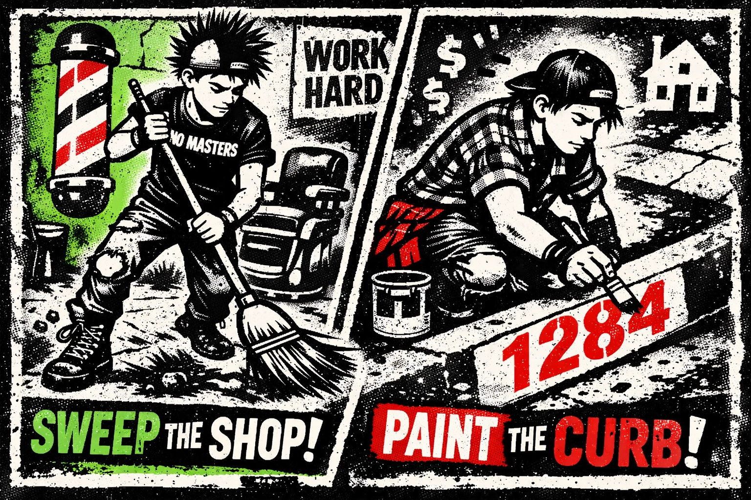 Teen sweeping barbershop floors and painting curb numbers - Gen X side hustles in the 1990s