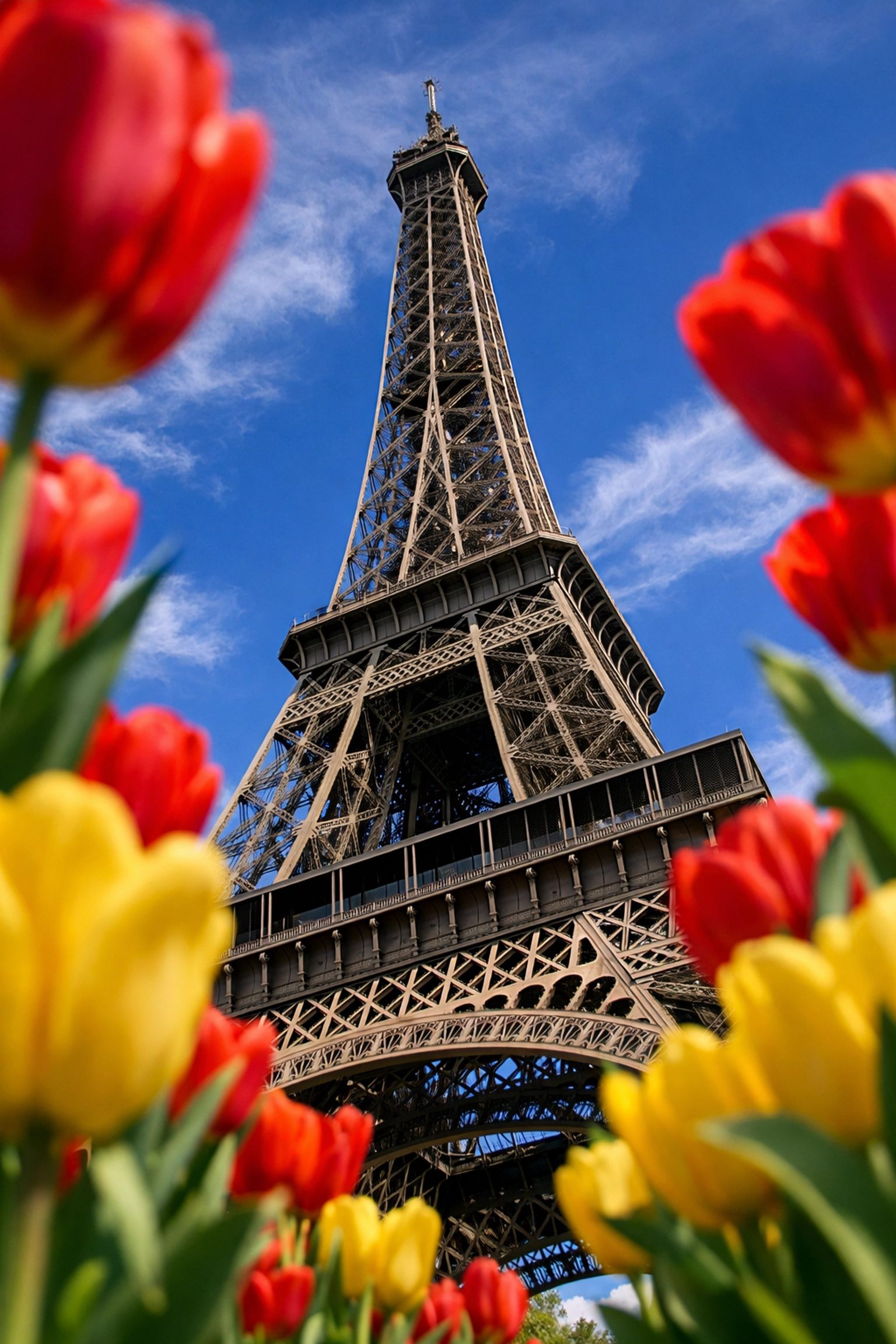 Unique perspective of the Eiffel Tower in Paris, a top instagrammable place using creative travel photography tips.