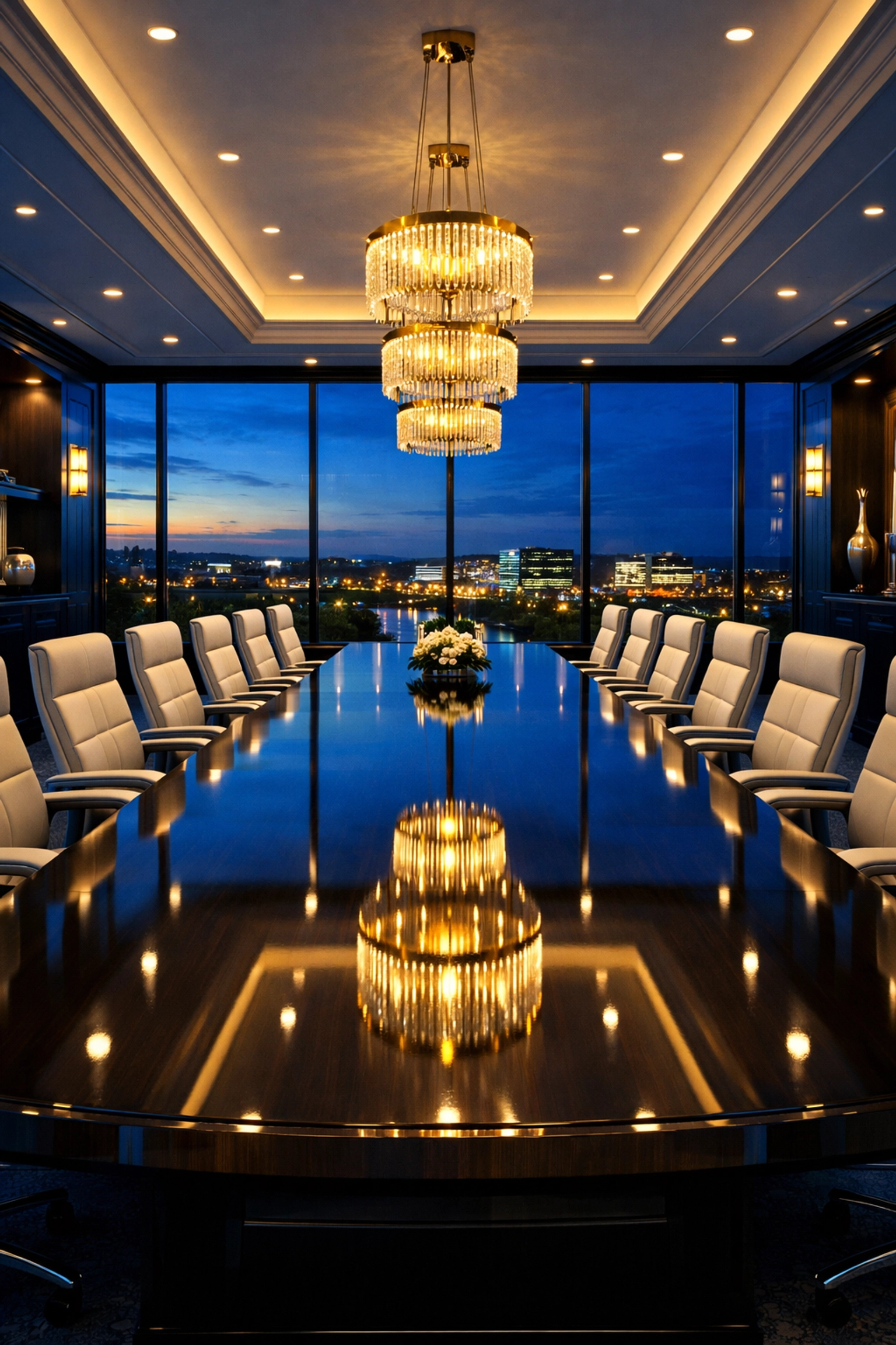 An immaculate executive boardroom in Wilmington showcasing expert commercial cleaning results.