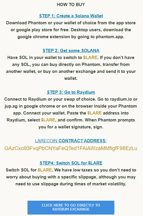 Step-by-step Instructions for Buying Larecoin ($LARE) on Solana via Raydium