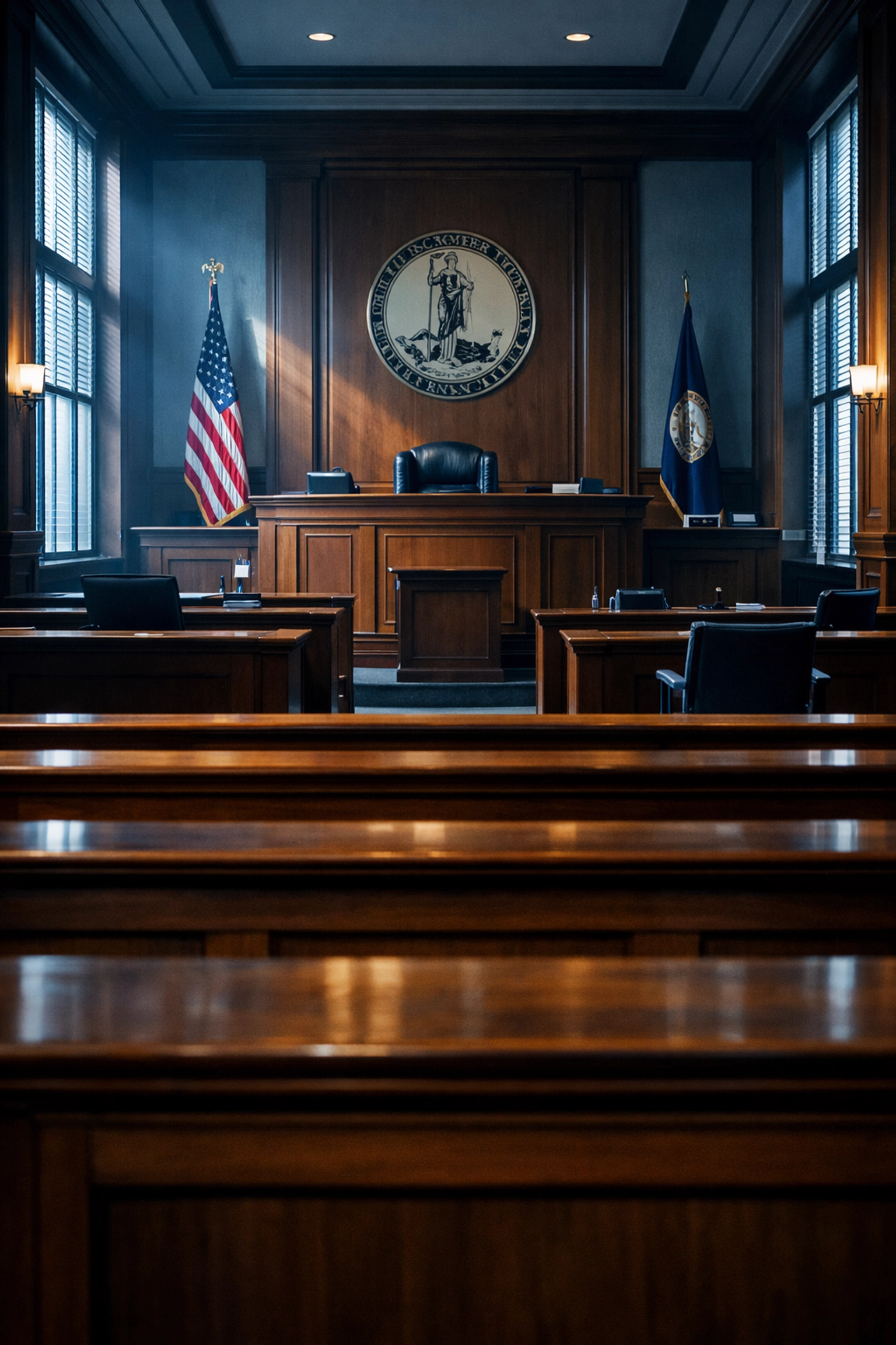 Virginia courtroom interior where child custody and visitation cases are heard