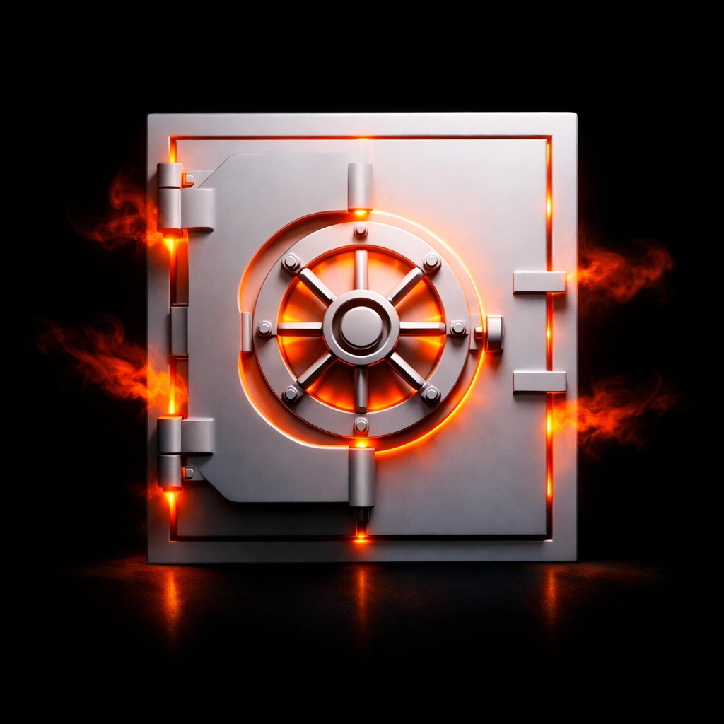 White vault with escaping orange light representing inflation eroding money in an offset account.