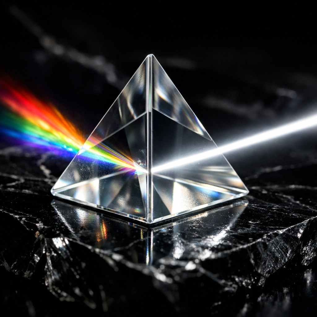 A glass prism focusing light representing Answer Engine Optimization (AEO) and AI-driven search results.