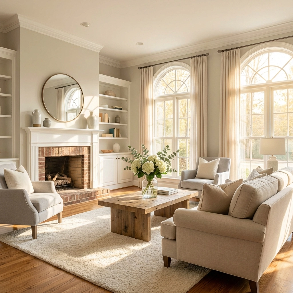 Staged living room in a Columbia SC house showing the value of presentation for home selling