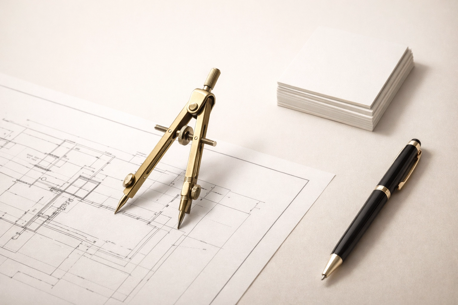 A compass on a blueprint symbolizing a structured goal execution system over messy notes.