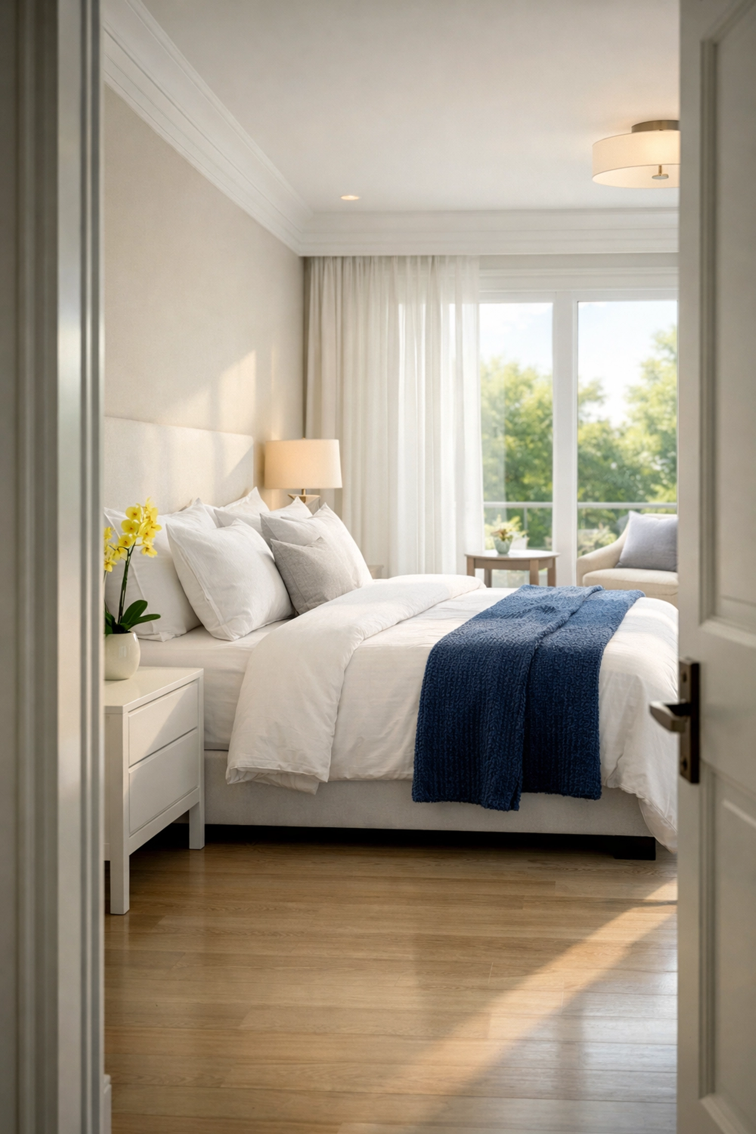 Fresh and dust-free master bedroom maintained by a professional maid service in Worcester MA.