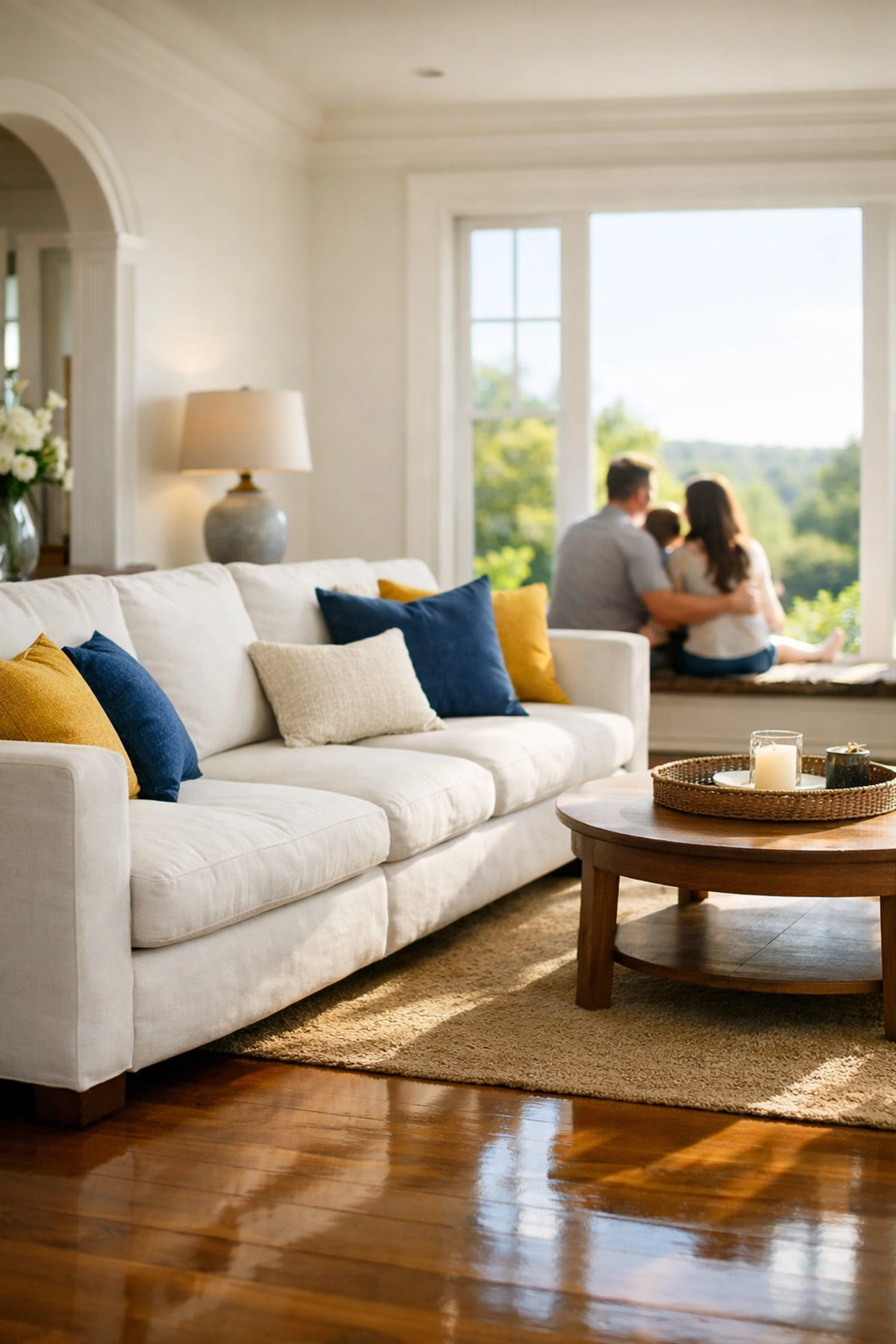 A clutter-free living room in a Fitchburg home after a professional bi-weekly house cleaning.
