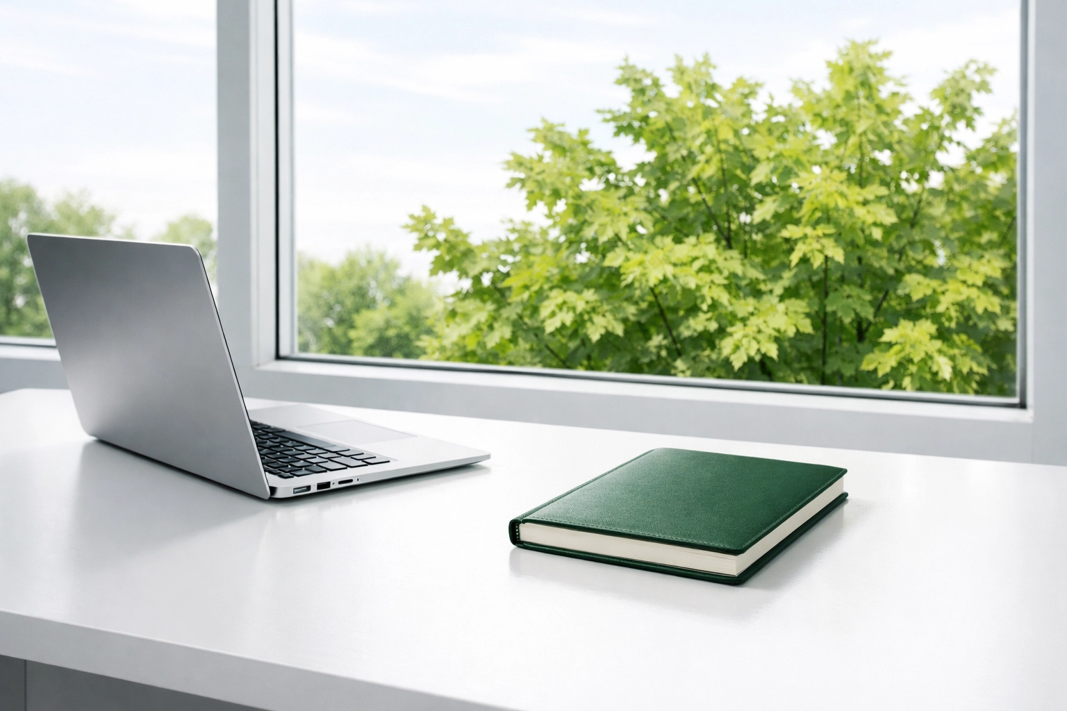 Clean office space with a laptop showing efficient business growth through managed website hosting.